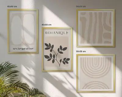 Boho plakati z nežnimi rastlinami komplet 4 slik v okvirju