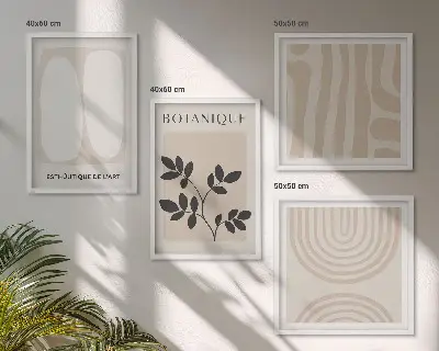 Boho plakati z nežnimi rastlinami komplet 4 slik v okvirju