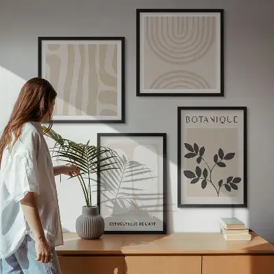 Boho plakati z nežnimi rastlinami komplet 4 slik v okvirju