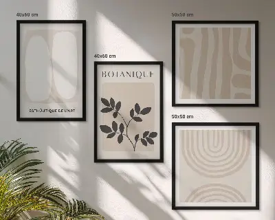 Boho plakati z nežnimi rastlinami komplet 4 slik v okvirju