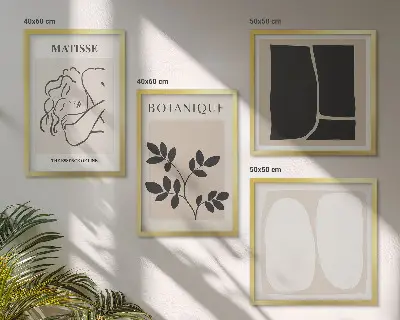 Komplet slik nad zofo z elegantnimi rastlinskimi motivi v stilu Matisseja