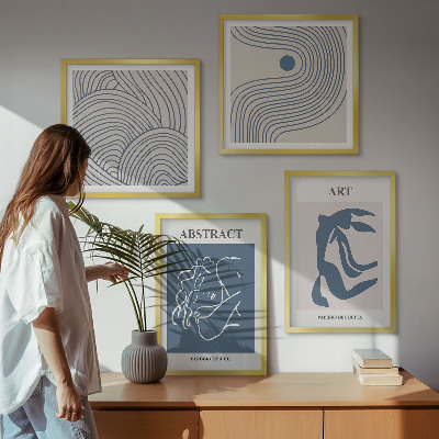 Komplet slik nad zofo Plakat z abstraktnimi linijami in valovi