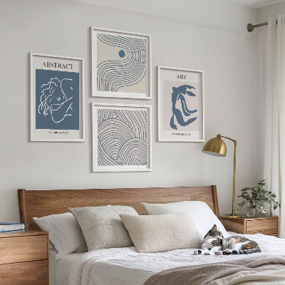 Komplet slik nad zofo Plakat z abstraktnimi linijami in valovi