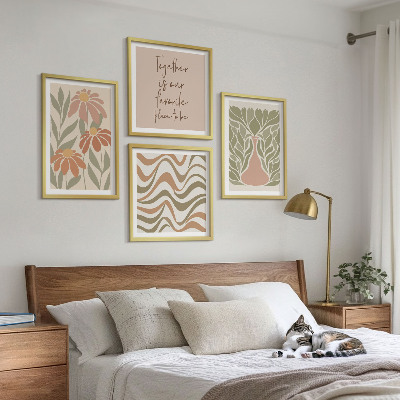 Set 4 slik v okvirju Pastelne abstraktne rože