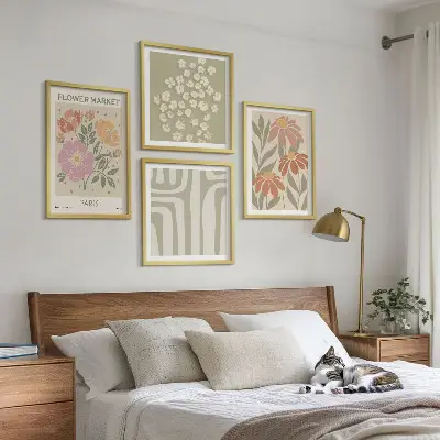 Komplet 4 slik v okvirju botanični motivi v pariškem minimalističnem slogu