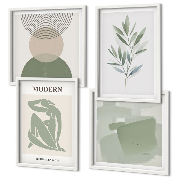 Set 4 slik v okvirju Elegantna abstraktna grafika rastlin