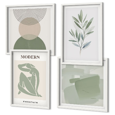 Set 4 slik v okvirju Elegantna abstraktna grafika rastlin