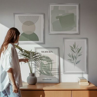Set 4 slik v okvirju Elegantna abstraktna grafika rastlin
