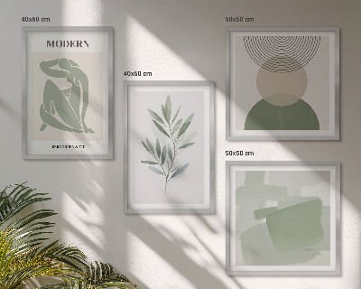 Set 4 slik v okvirju Elegantna abstraktna grafika rastlin