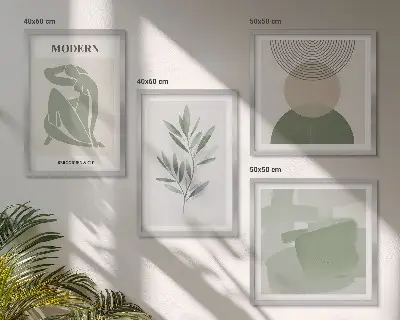 Komplet štirih slik v okvirju elegantna abstraktna grafika z rastlinskimi motivi