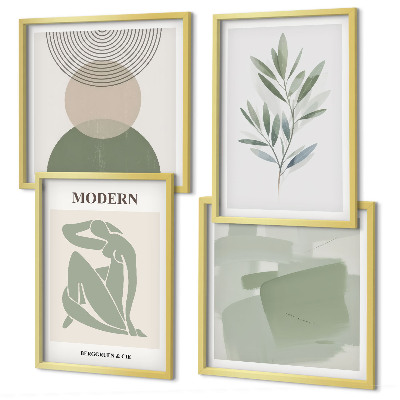 Set 4 slik v okvirju Elegantna abstraktna grafika rastlin