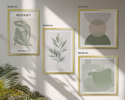Set 4 slik v okvirju Elegantna abstraktna grafika rastlin