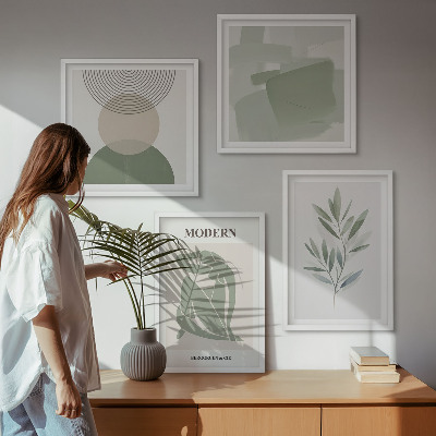 Set 4 slik v okvirju Elegantna abstraktna grafika rastlin