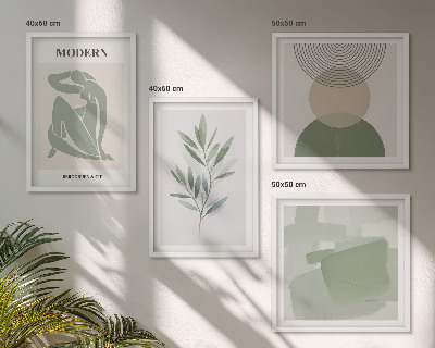 Set 4 slik v okvirju Elegantna abstraktna grafika rastlin
