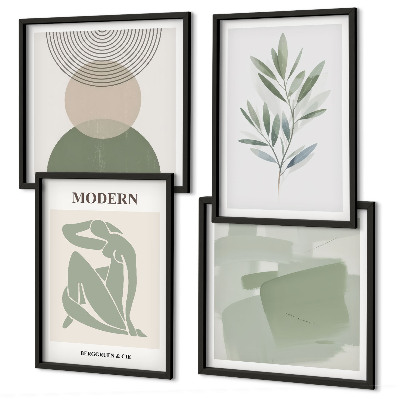 Set 4 slik v okvirju Elegantna abstraktna grafika rastlin
