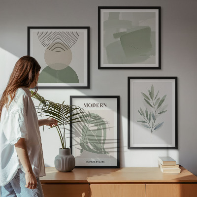 Set 4 slik v okvirju Elegantna abstraktna grafika rastlin