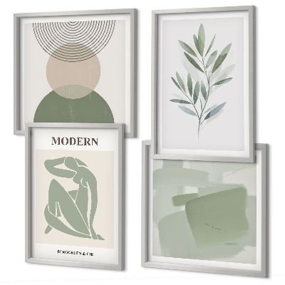 Set 4 slik v okvirju Elegantna abstraktna grafika rastlin