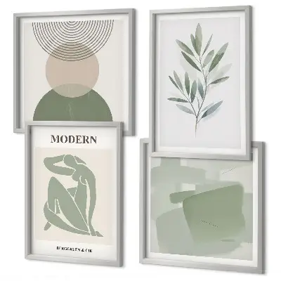 Komplet štirih slik v okvirju elegantna abstraktna grafika z rastlinskimi motivi