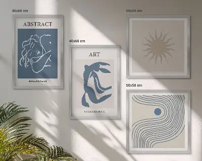 Komplet slik za nad zofo elegantni abstraktni vzorci v stilu Matisseja