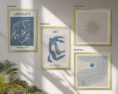 Komplet slik za nad zofo elegantni abstraktni vzorci v stilu Matisseja