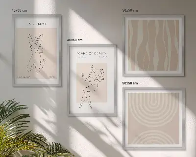 Stenska galerija z minimalističnimi oblikami pripravljen komplet slik
