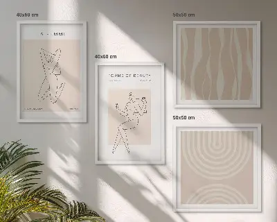 Stenska galerija z minimalističnimi oblikami pripravljen komplet slik