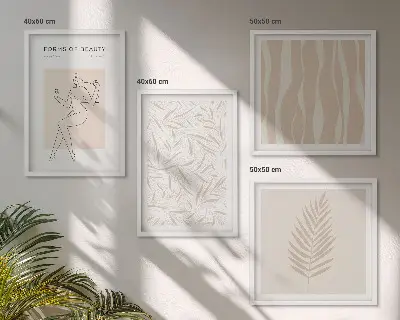 Komplet slik nad zofo z minimalističnimi rastlinskimi motivi