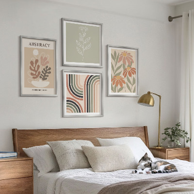 Set 4 slik v okvirju Abstraktne pastelne rastline
