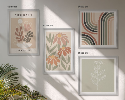 Set 4 slik v okvirju Abstraktne pastelne rastline