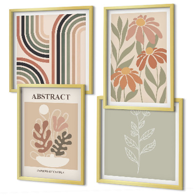 Set 4 slik v okvirju Abstraktne pastelne rastline