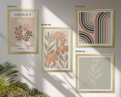 Set 4 slik v okvirju Abstraktne pastelne rastline