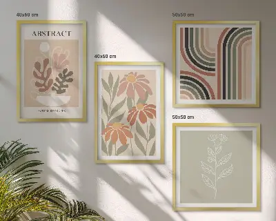 Abstraktne pastelne rastline komplet 4 slik v okvirju