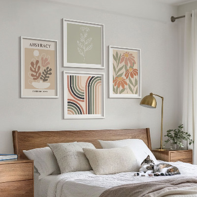 Set 4 slik v okvirju Abstraktne pastelne rastline