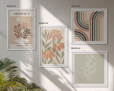 Set 4 slik v okvirju Abstraktne pastelne rastline