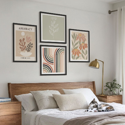 Set 4 slik v okvirju Abstraktne pastelne rastline