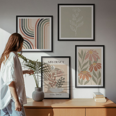Set 4 slik v okvirju Abstraktne pastelne rastline