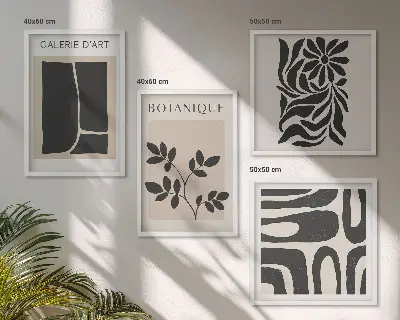 Pripravljena stenska galerija z abstraktnimi rastlinskimi vzorci