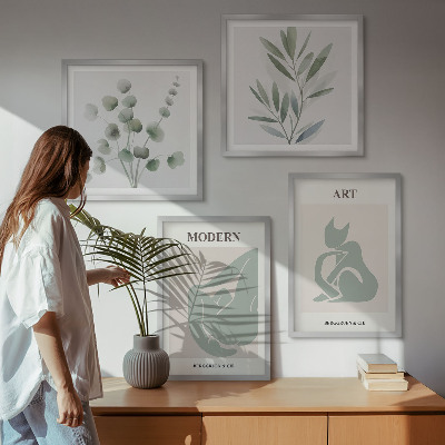 Pripravljena stenska galerija Rastlinski motivi, nežno zelena