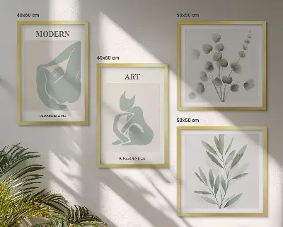Pripravljena stenska galerija z rastlinskimi motivi v nežno zeleni barvi