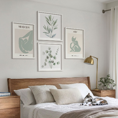 Pripravljena stenska galerija Rastlinski motivi, nežno zelena
