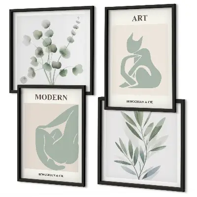 Pripravljena stenska galerija z rastlinskimi motivi v nežno zeleni barvi