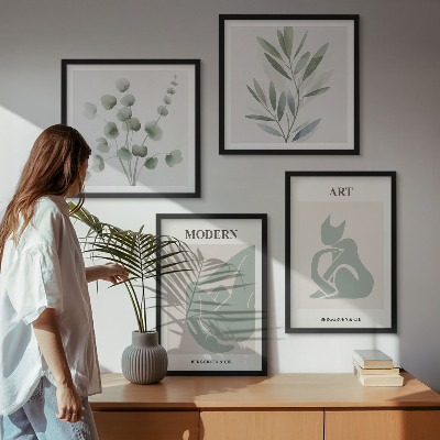 Pripravljena stenska galerija Rastlinski motivi, nežno zelena