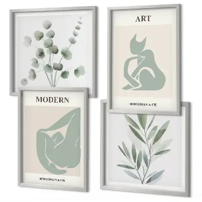 Pripravljena stenska galerija z rastlinskimi motivi v nežno zeleni barvi