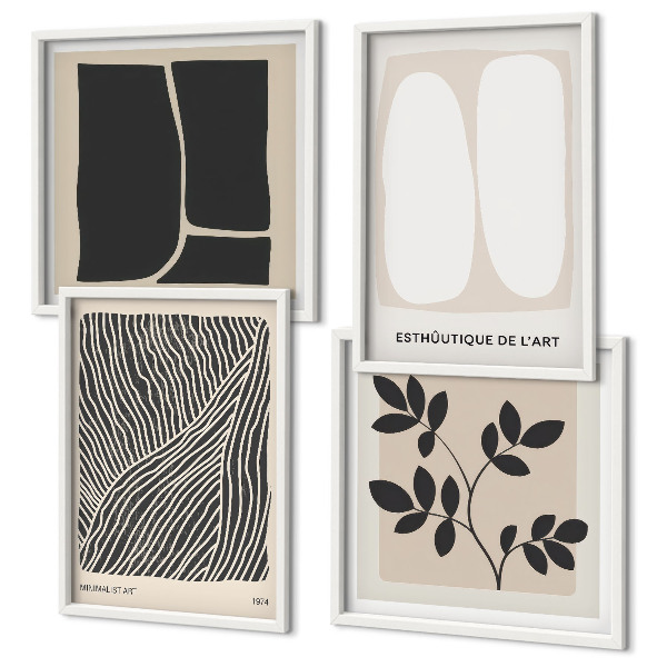 Set 4 slik v okvirju Minimalistični rastlinski vzorci
