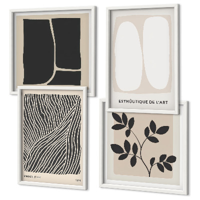 Set 4 slik v okvirju Minimalistični rastlinski vzorci