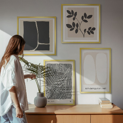 Set 4 slik v okvirju Minimalistični rastlinski vzorci