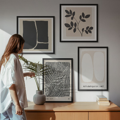 Set 4 slik v okvirju Minimalistični rastlinski vzorci