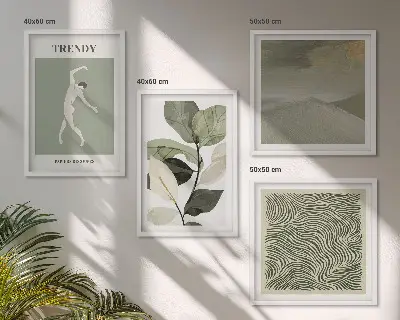 Pripravljena stenska galerija z abstraktnimi rastlinskimi vzorci