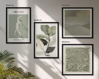 Pripravljena stenska galerija z abstraktnimi rastlinskimi vzorci