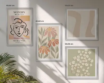 Komplet slik za nad zofo z motivom moderne abstraktne ženske